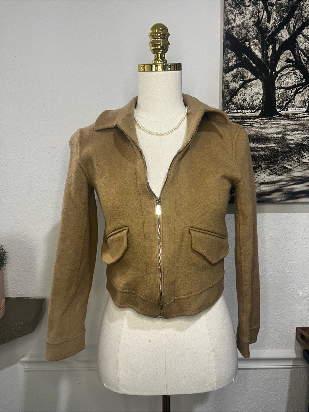Theory Classic Bomber Jacket in Double-Face Wool-Cashmere Camel Petite